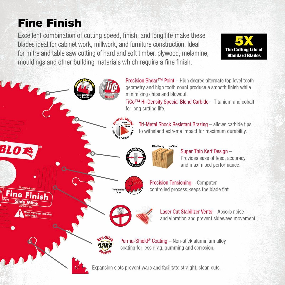 Diablo 216mm Fine Finish Circular Saw Blade - 60 Teeth - Red - SuperSaverAU - view 3