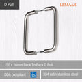 Lemaar Back to Back D Pull 150 x 16mm Satin Stainless Steel Durable - SuperSaverAU - view 2
