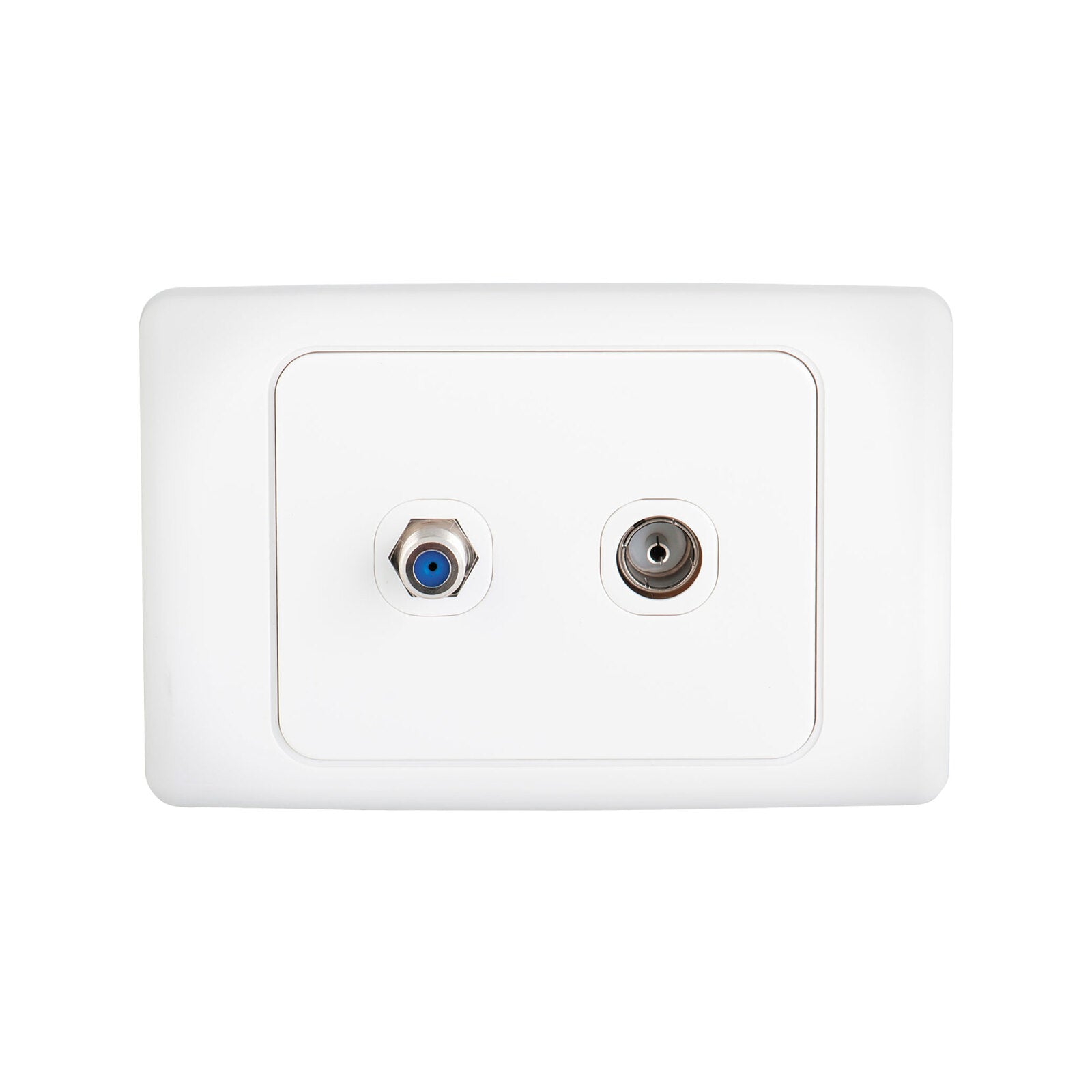 DETA PAL and F-Connector Outlet - White Polycarbonate Nickel Plated TV Wall Plate