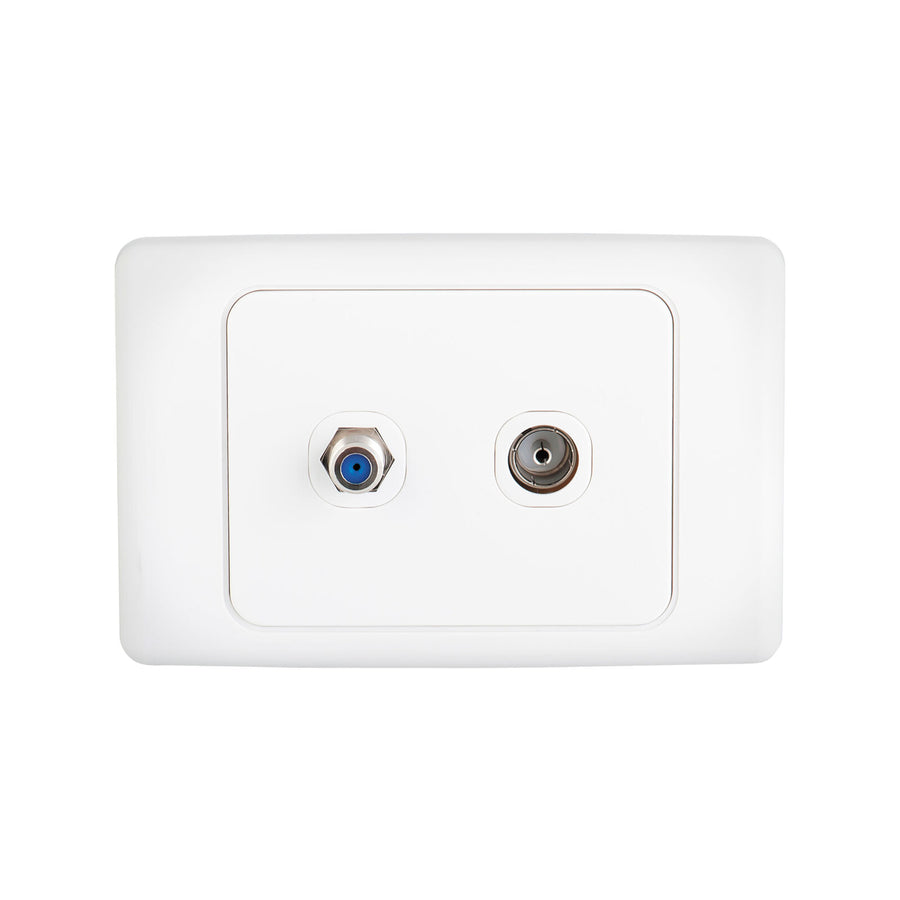 DETA PAL and F-Connector Outlet - White Polycarbonate Nickel Plated TV Wall Plate