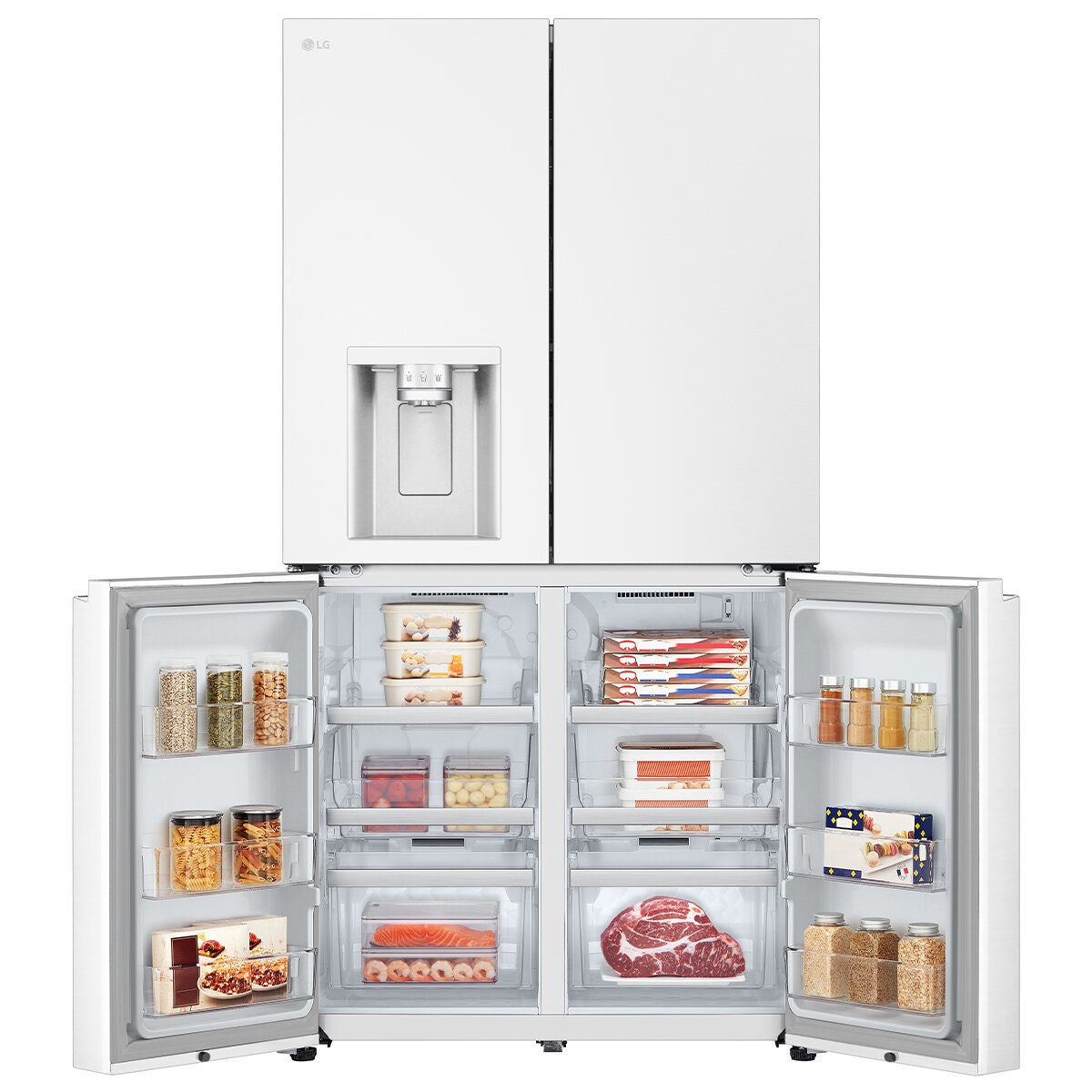 LG 637L French Door Fridge - Ice and Water, Matte White, Two Big Fresh Zone Crispers - GF-L700MWH