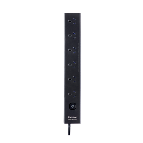 Jackson 6 Outlet Powerboard with Master Switch, 350J Surge, Black