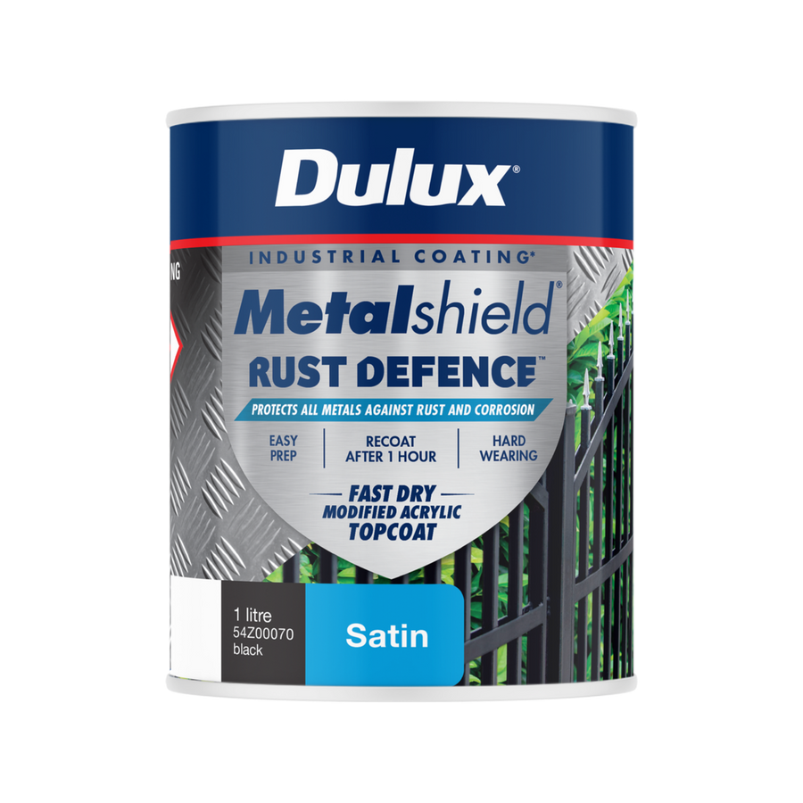 Dulux Metalshield Rust Defence - 1L Black Satin - Fast-Drying Protection - SuperSaverAU - view 1