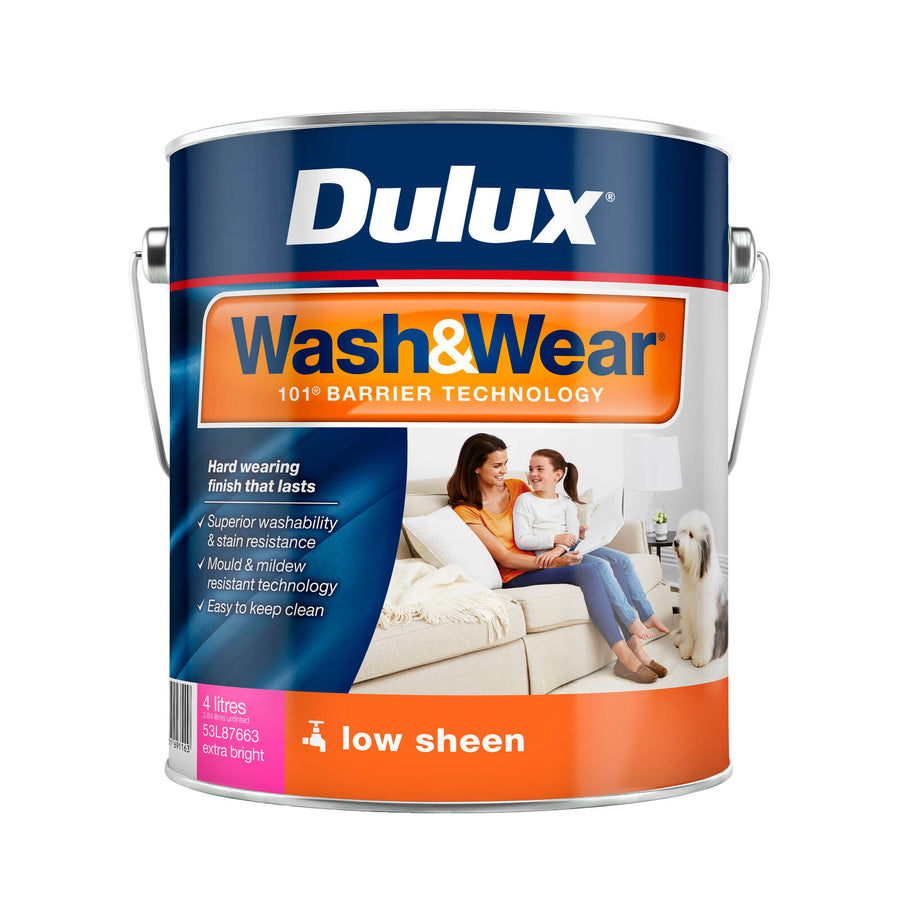 Dulux Wash&Wear 4L Extra Bright Base Low Sheen Interior Paint, Tintable