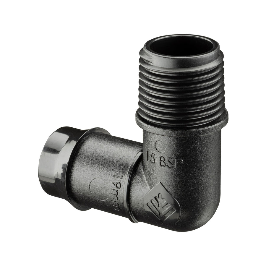 Pope 19mm Barbed x 15mm BSP Male Threaded Elbow 5 Pack - Black Poly, 1000kPa