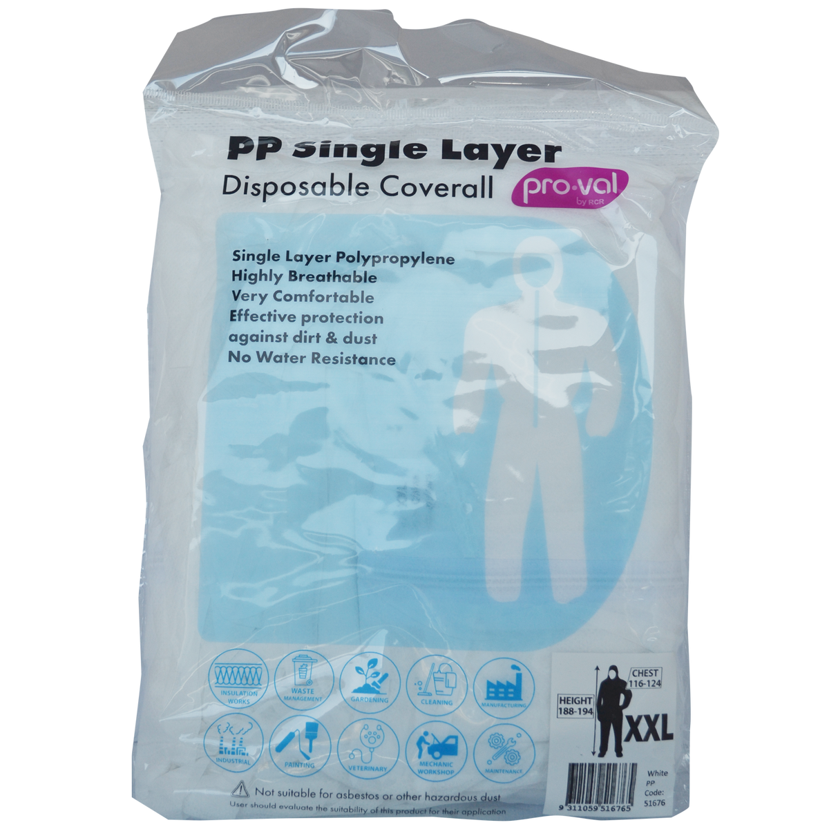 Pro Val Pp Single Layer Disposable Coverall XXL - Lightweight - Breathable