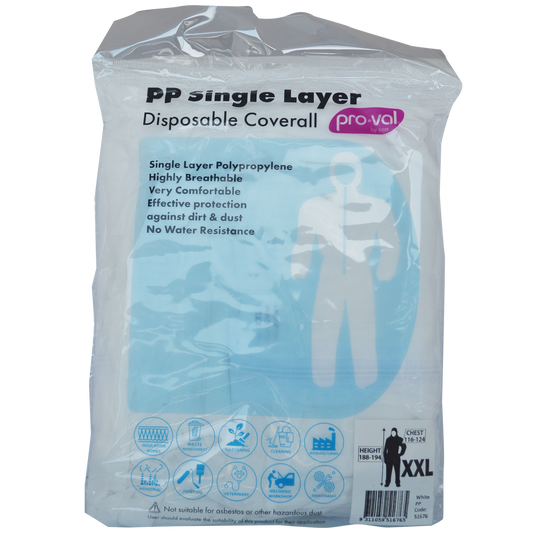 Pro Val Pp Single Layer Disposable Coverall XXL - Lightweight - Breathable
