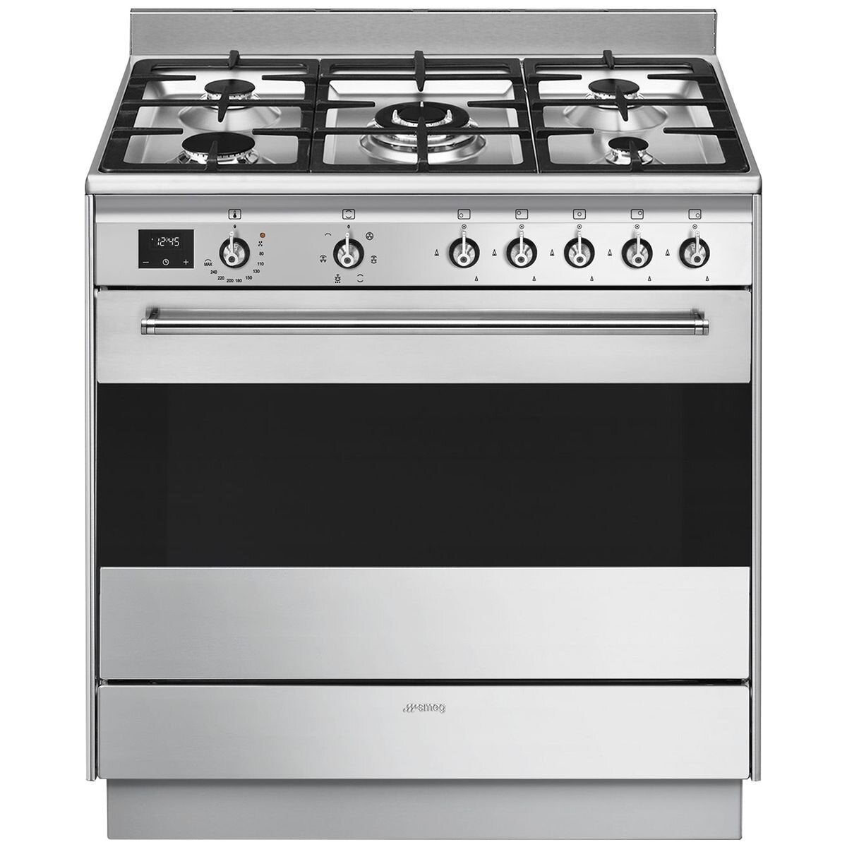 Smeg 90cm Classic Dual Fuel Freestanding Oven - Stainless Steel, Five Burners, Thermoseal - FS9606XS1