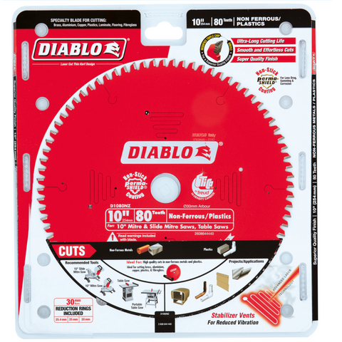 Diablo Circular Saw Blade - Non Ferrous Plastics - 254mm - 80t - Durable Cuts - SuperSaverAU - view 1