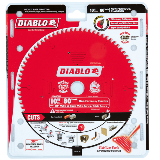 Diablo Circular Saw Blade - Non Ferrous Plastics - 254mm - 80t - Durable Cuts