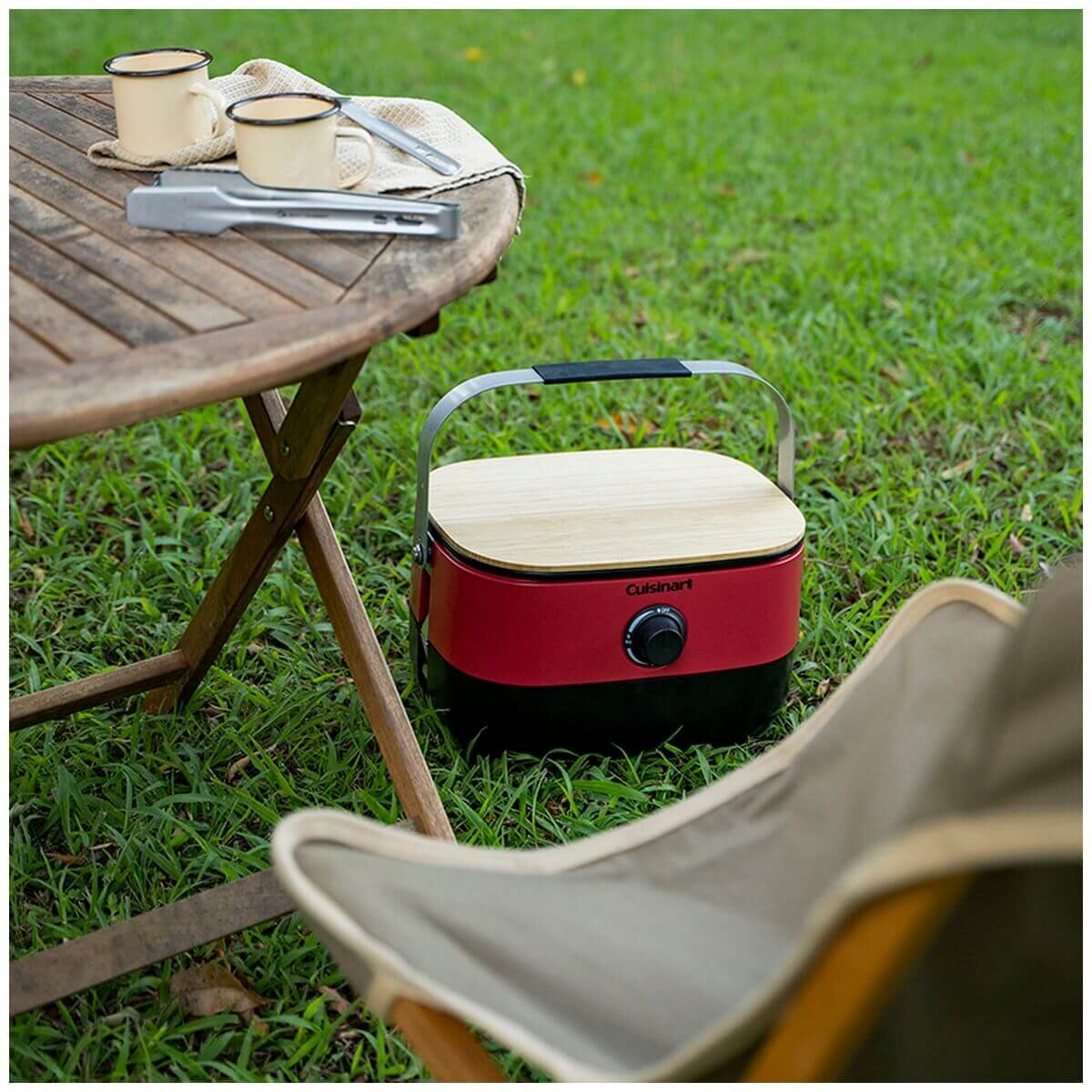 Cuisinart Venture Portable Outdoor BBQ - Red - Porcelain Enamelled Cast Iron Grill Plate - CGG-750XA