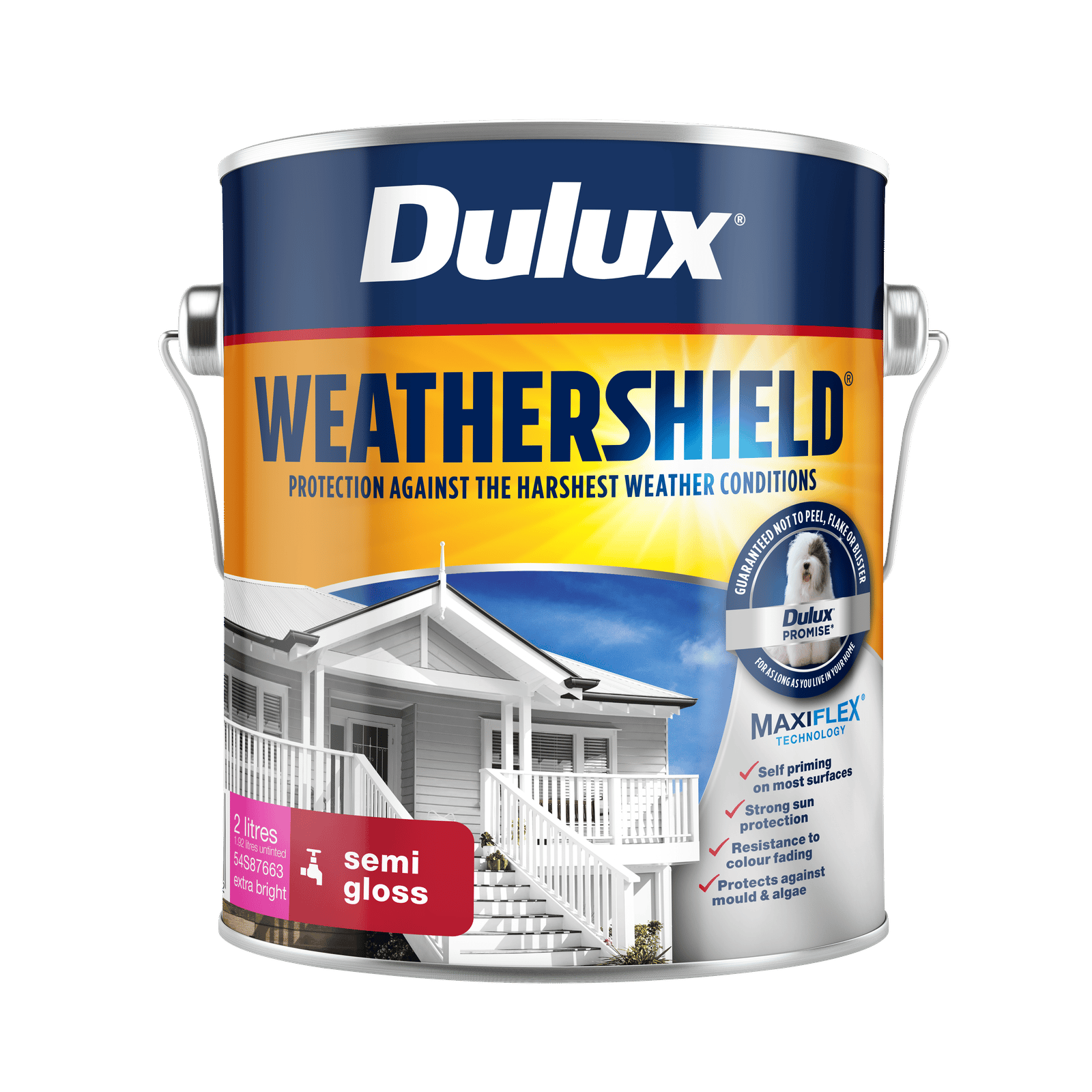 Dulux 2L Extra Bright Semi Gloss Weathershield Exterior Paint Tintable