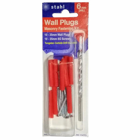 Stahl Masonry Kit 6mm Drill - 10x35mm Red Wall Plugs - Easy To Use - SuperSaverAU - view 1