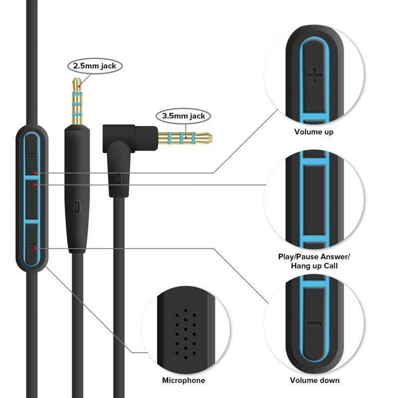 2.5 mm to 3.5 mm Audio Cable with Mic and Remote for Bose QC25 and QC35 Headphones - view 4