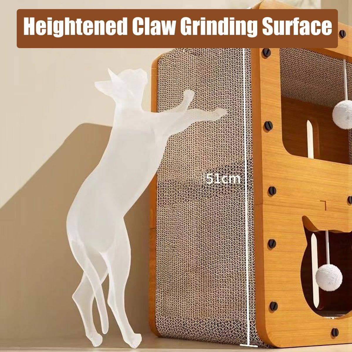 2-In-1 Cat Scratcher Board House with Hanging Balls, Cardboard Cat Tower - view 4