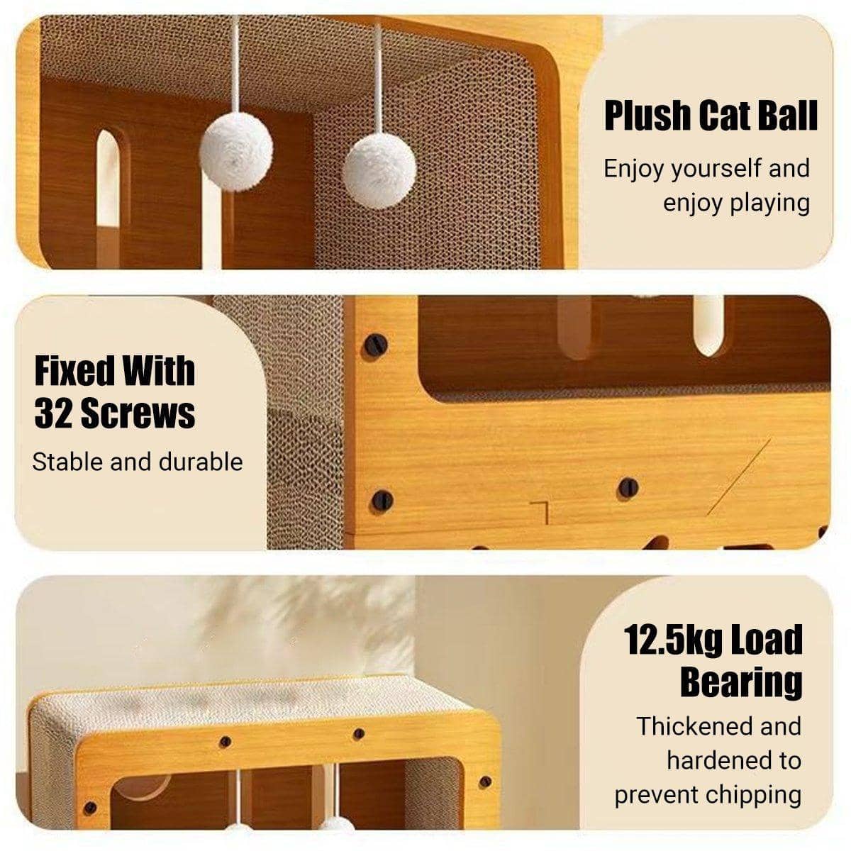 2-In-1 Cat Scratcher Board House with Hanging Balls, Cardboard Cat Tower - view 5