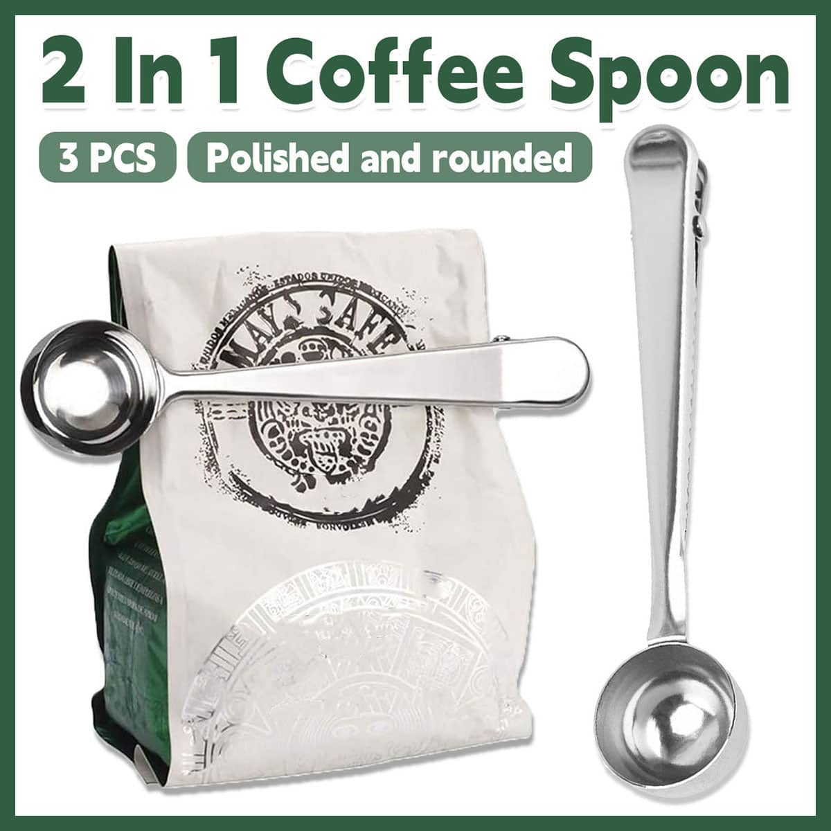 2-In-1 Coffee Spoon with Bag Clip, 3 Pack