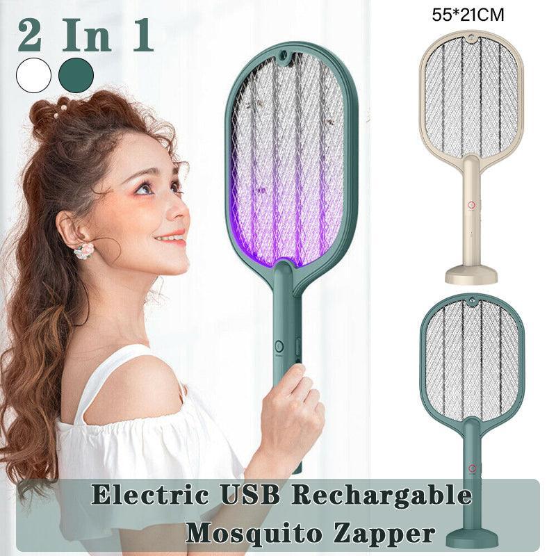 2-In-1 Electric Mosquito and Fly Swatter Racket with USB Cable - Cream White - view 2