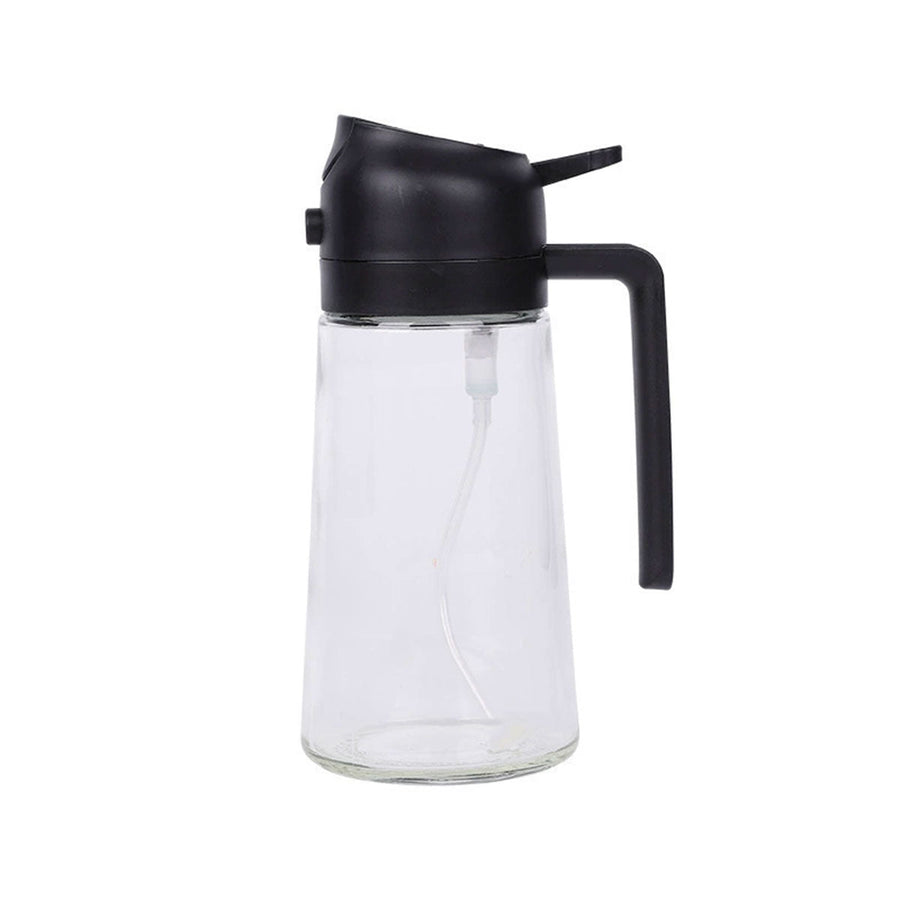2-In-1 Glass Oil Sprayer and Pourer Bottle, 470 ml - Black