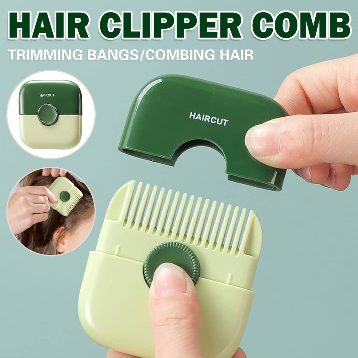 2-In-1 Hair Trimming Comb with Removable Blade - Green