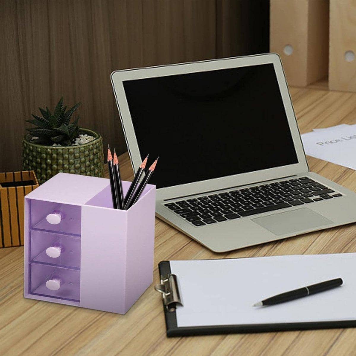 2-In-1 Purple Pumping Pen Container and Cosmetic Storage Box - 11.9 x 11.8 x 10 cm - view 5