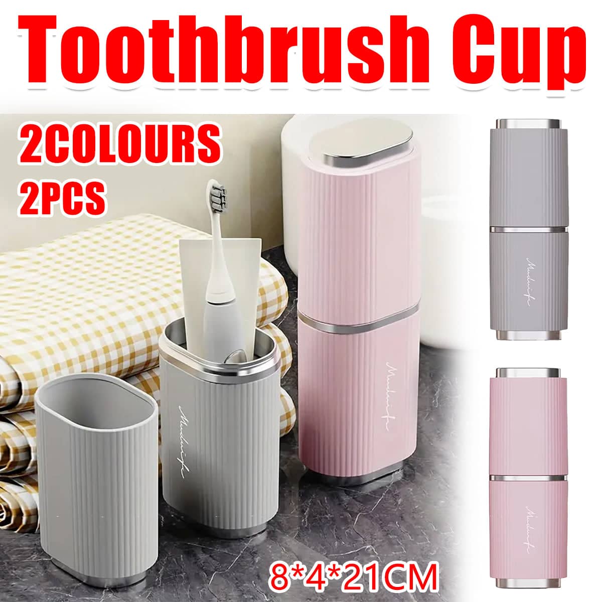 2-In-1 Travel Tooth Cup with Lid and Toothbrush Storage Case - Pink - view 2