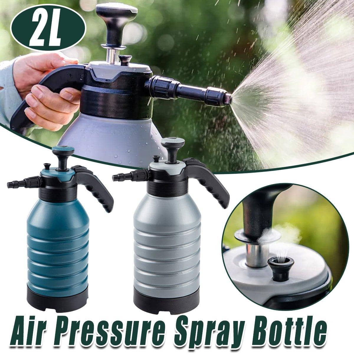 2 L Pressure Pump Spray Bottle with Adjustable Nozzle for Garden - Blue - view 2