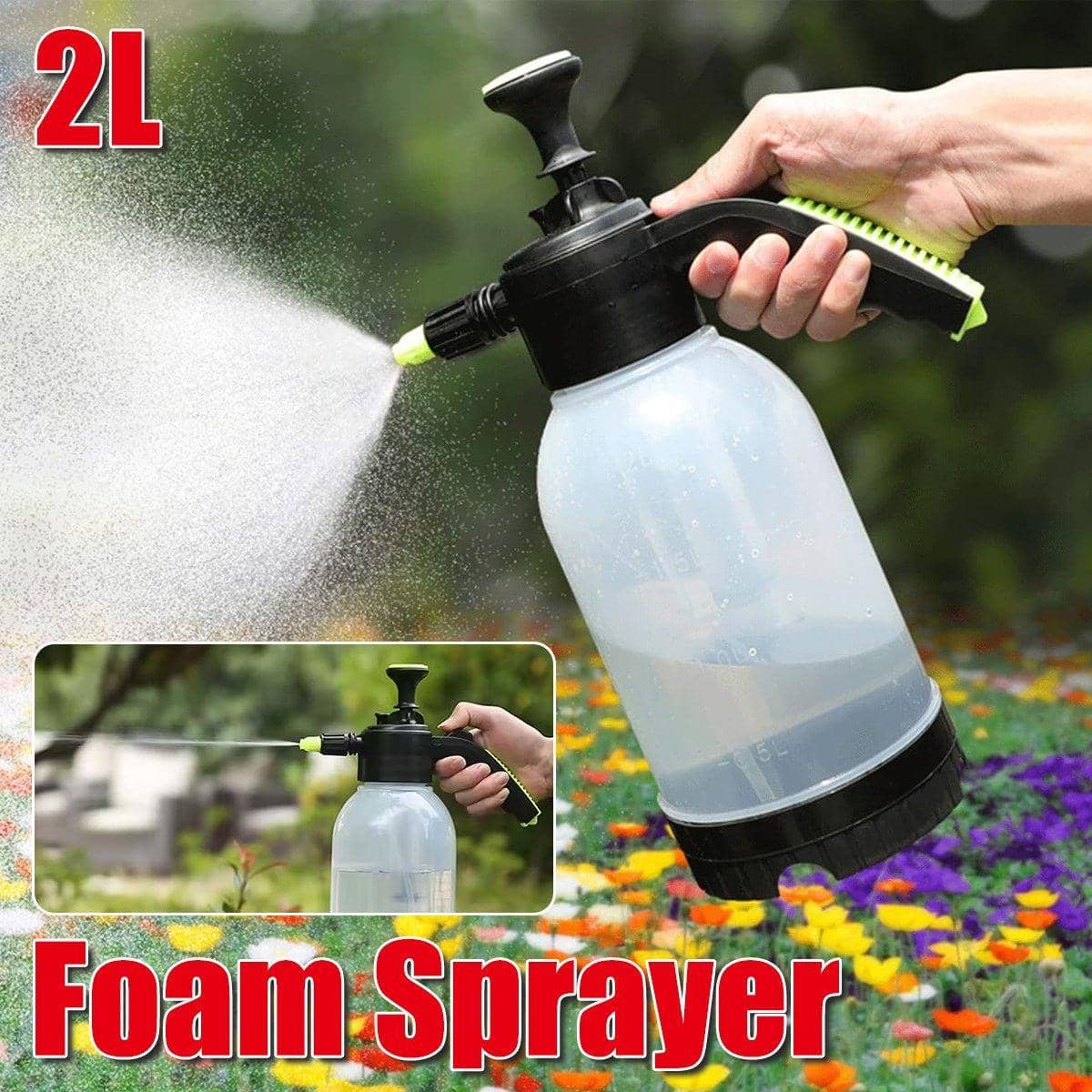 2 Litre Manual Foam Pump Sprayer with Adjustable Nozzle for Car Wash and Home Cleaning