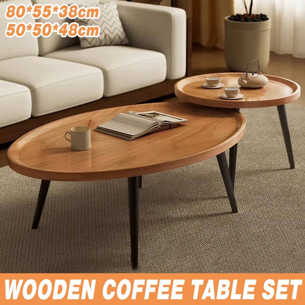 2 Pack Wooden Nesting Coffee Tables, Side and End Table Set