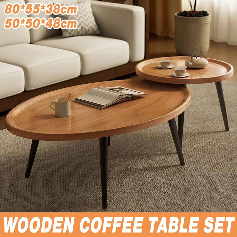 2 Pack Wooden Nesting Coffee Tables, Side and End Table Set