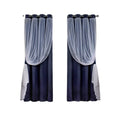 2 Panel Double Layer Blackout Curtains with Lace Trim - Blue