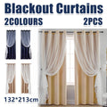 2 Panel Double Layer Blackout Curtains with Lace Trim - Blue - view 2