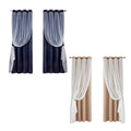 2 Panel Double Layer Blackout Curtains with Lace Trim - Blue - view 3