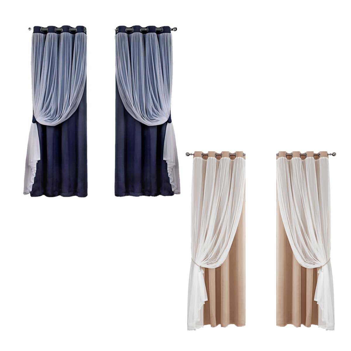2 Panel Double Layer Blackout Curtains with Lace Trim - Blue - view 3
