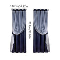 2 Panel Double Layer Blackout Curtains with Lace Trim - Blue - view 4