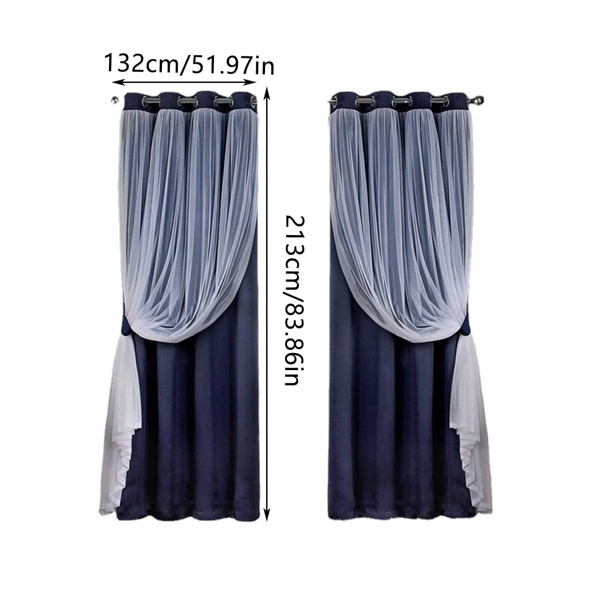 2 Panel Double Layer Blackout Curtains with Lace Trim - Blue - view 4