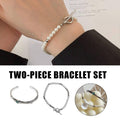 2-Piece OT Buckle Bracelet Set, Silver and Pearl