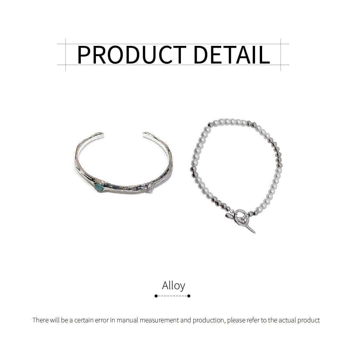 2-Piece OT Buckle Bracelet Set, Silver and Pearl - view 3
