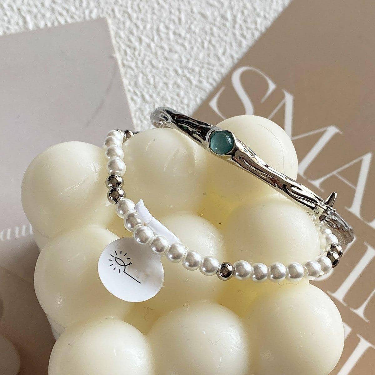 2-Piece OT Buckle Bracelet Set, Silver and Pearl - view 5