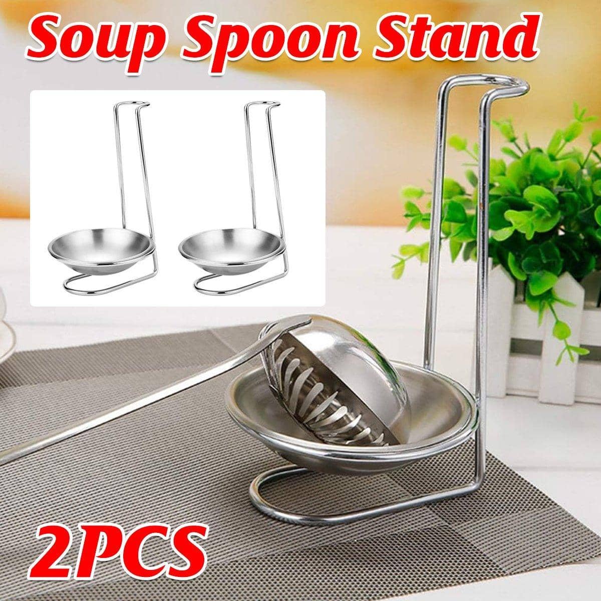 2 Piece Portable Stainless Steel Soup Spoon Stand Kitchen Utensil Colander Rack