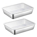 2 Piece Stainless Steel Square Food Tray with Lid, Rectangular Storage Box - 25.5 x 20 x 5.5 cm - view 2
