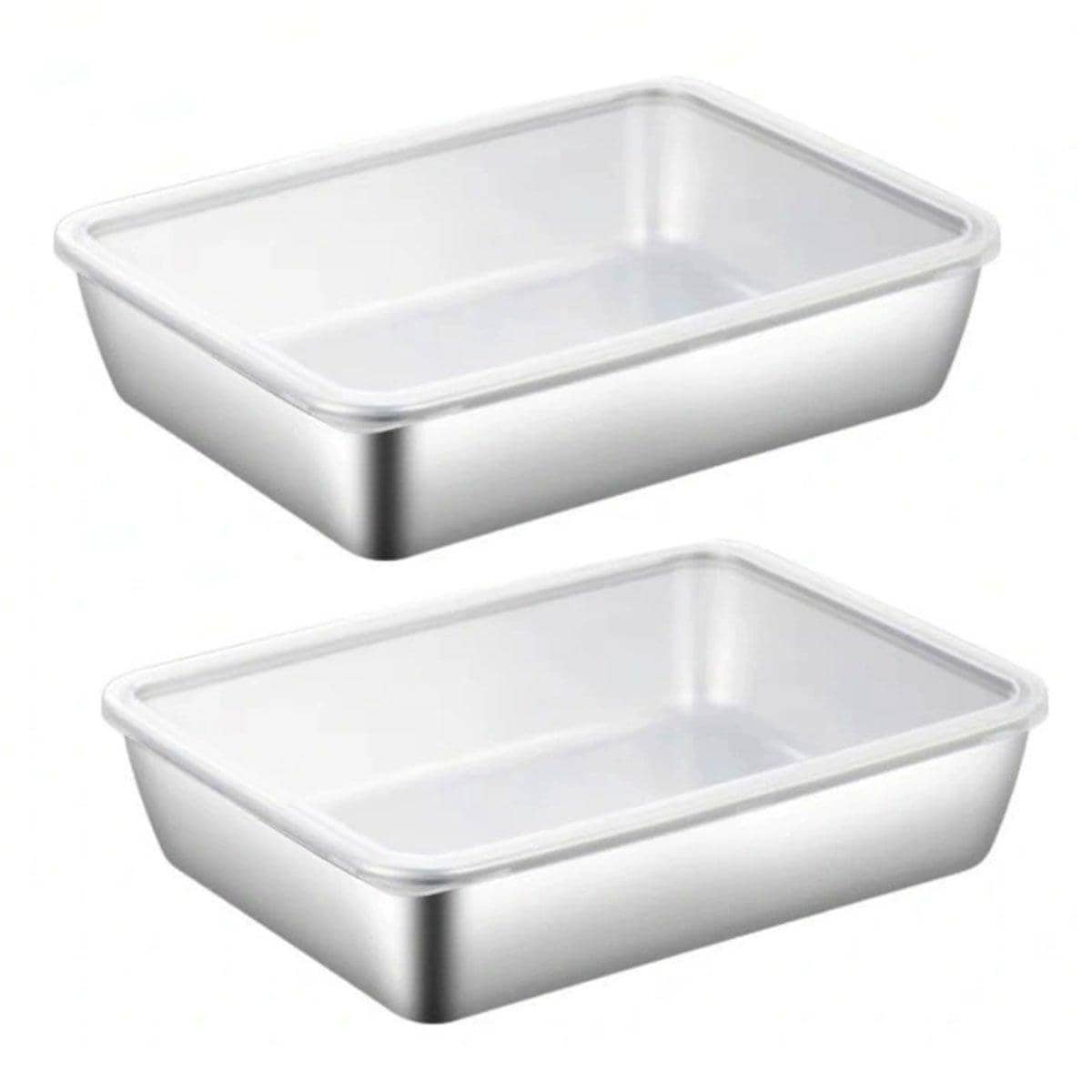 2 Piece Stainless Steel Square Food Tray with Lid, Rectangular Storage Box - 25.5 x 20 x 5.5 cm - view 2