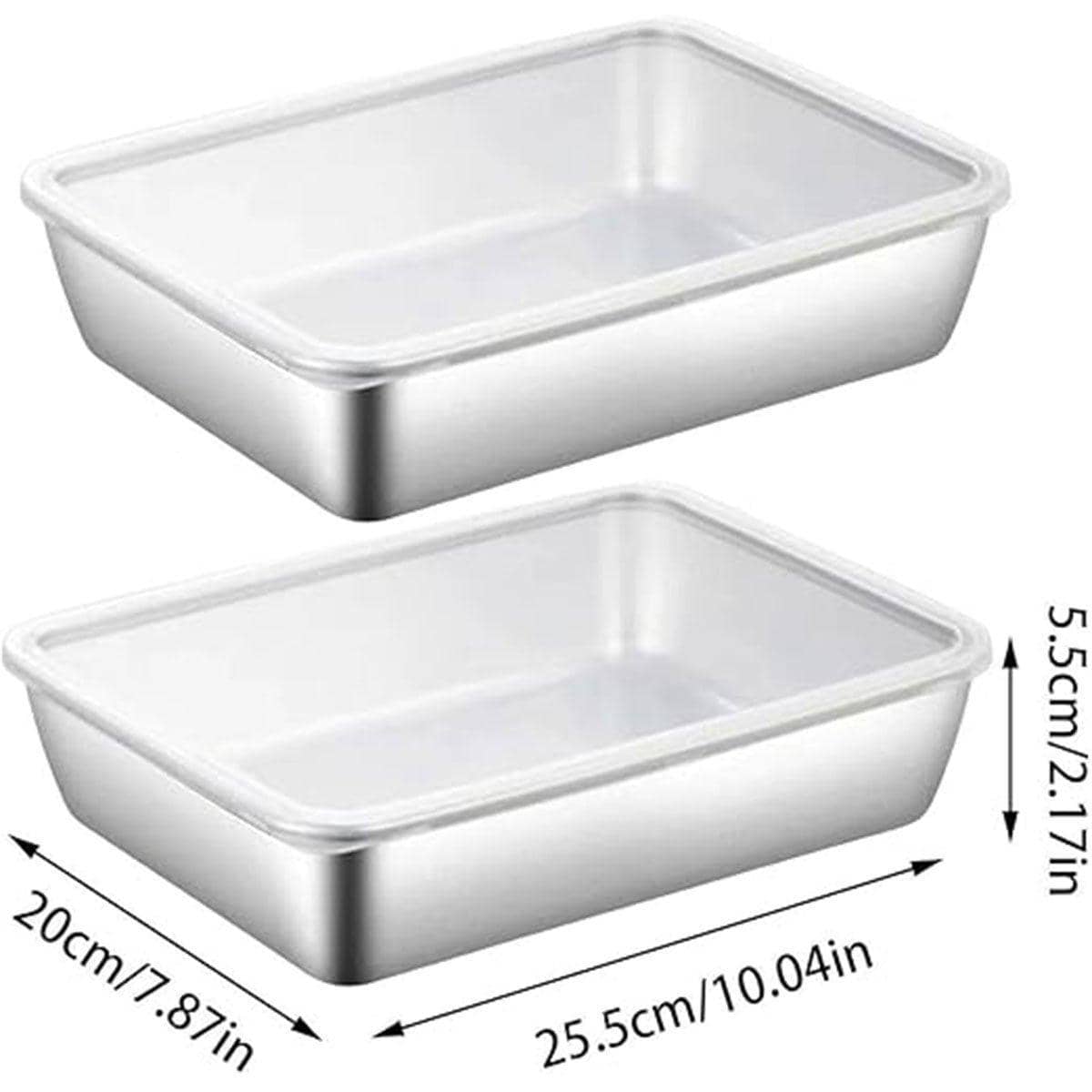 2 Piece Stainless Steel Square Food Tray with Lid, Rectangular Storage Box - 25.5 x 20 x 5.5 cm - view 3
