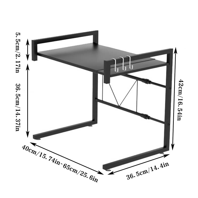 2 Tier Adjustable Microwave Shelf Stand, Black Metal Kitchen Counter Organiser, 40 to 65 cm Wide - view 3