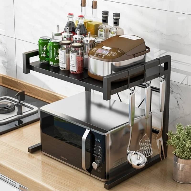 2 Tier Adjustable Microwave Shelf Stand, Black Metal Kitchen Counter Organiser, 40 to 65 cm Wide - view 5