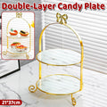 2 Tier Cake Stand - Gold Metal Frame with Marble-Look Trays, 21 x 37 cm