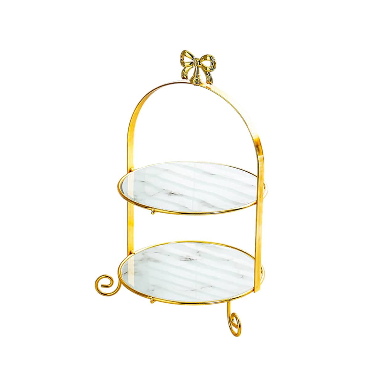 2 Tier Cake Stand - Gold Metal Frame with Marble-Look Trays, 21 x 37 cm - view 2