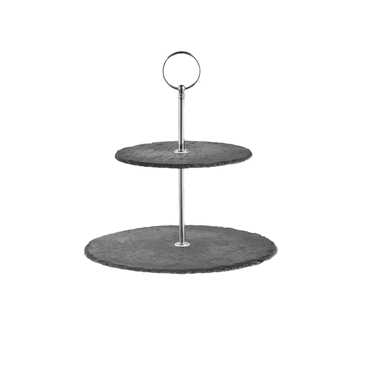 2-Tier Cake Stand with Stainless Steel and Slate Accents, 30 x 28 cm