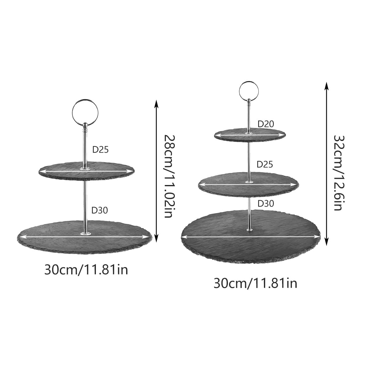 2-Tier Cake Stand with Stainless Steel and Slate Accents, 30 x 28 cm - view 4