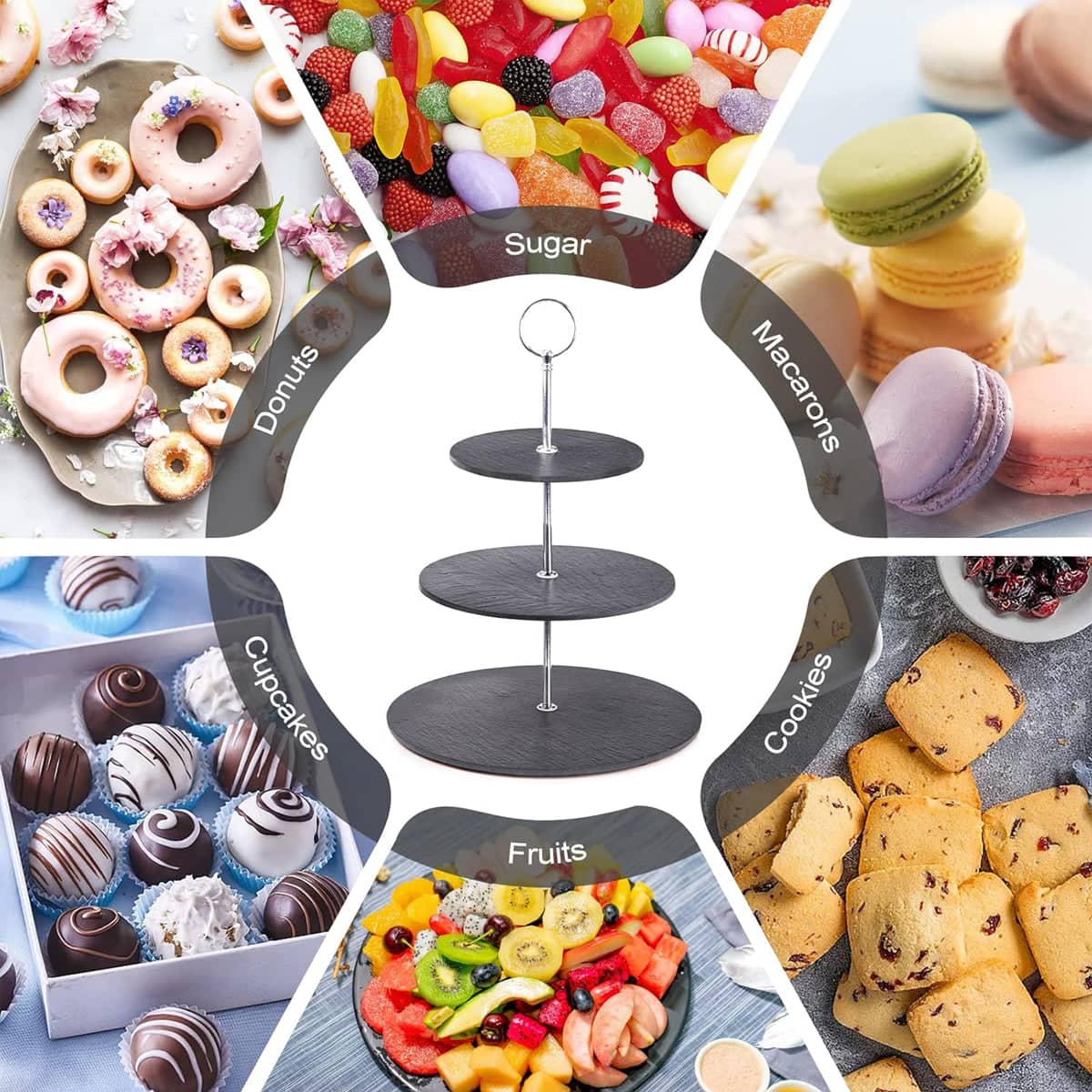 2-Tier Cake Stand with Stainless Steel and Slate Accents, 30 x 28 cm - view 5